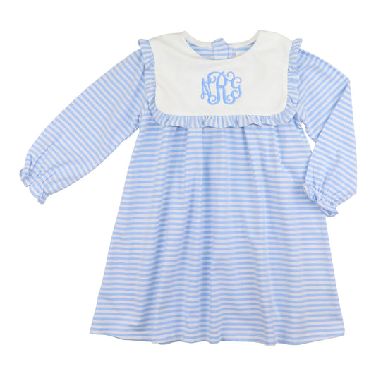Blue Striped Knit Square Collar Dress