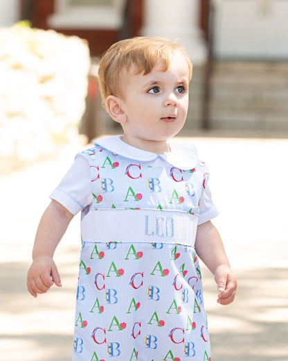 Blue Gingham Custom Smocked Alphabet Jon Jon Set