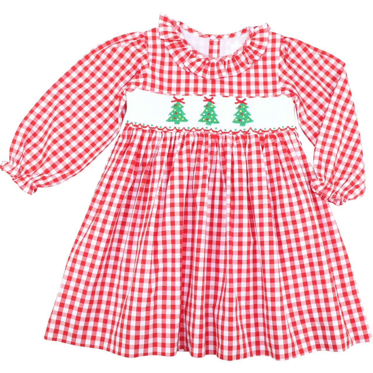 Red Check Smocked Christmas Tree Dress