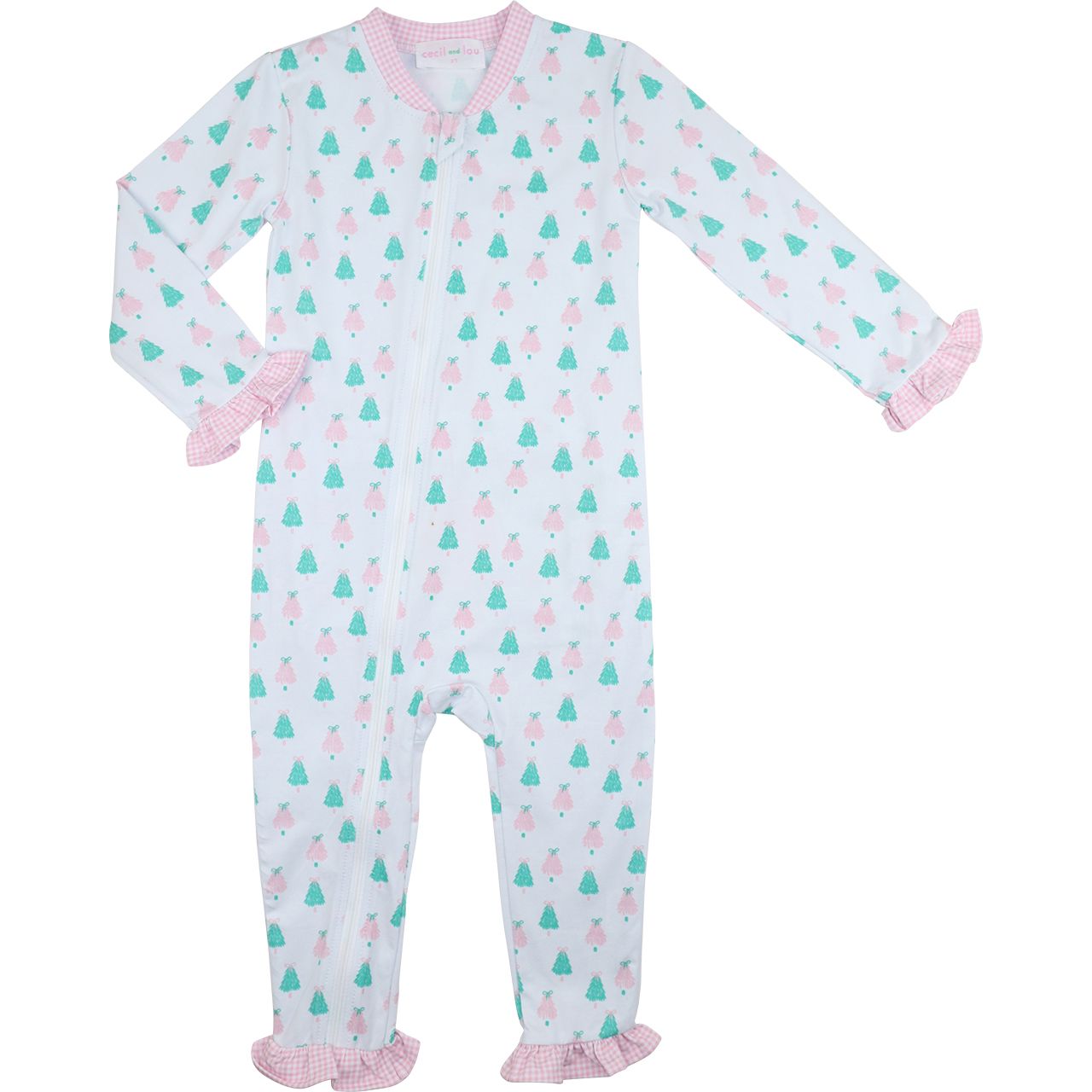 Pink And Green Christmas Trees Knit Zipper Pajamas
