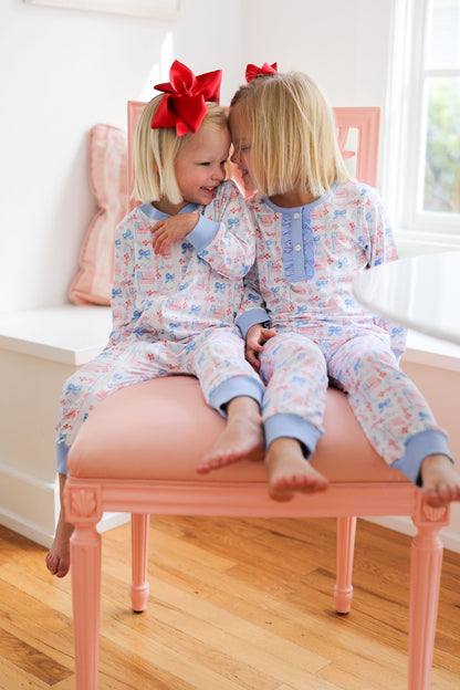 Flag And Bow Print Knit Zipper Pajamas