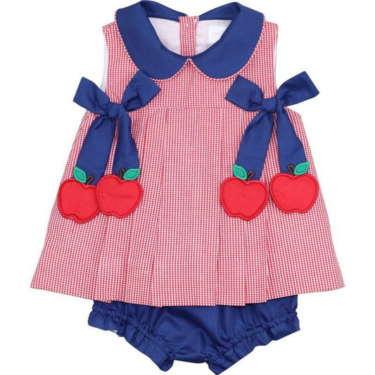 Navy And Red Gingham Apple Bow Diaper Set