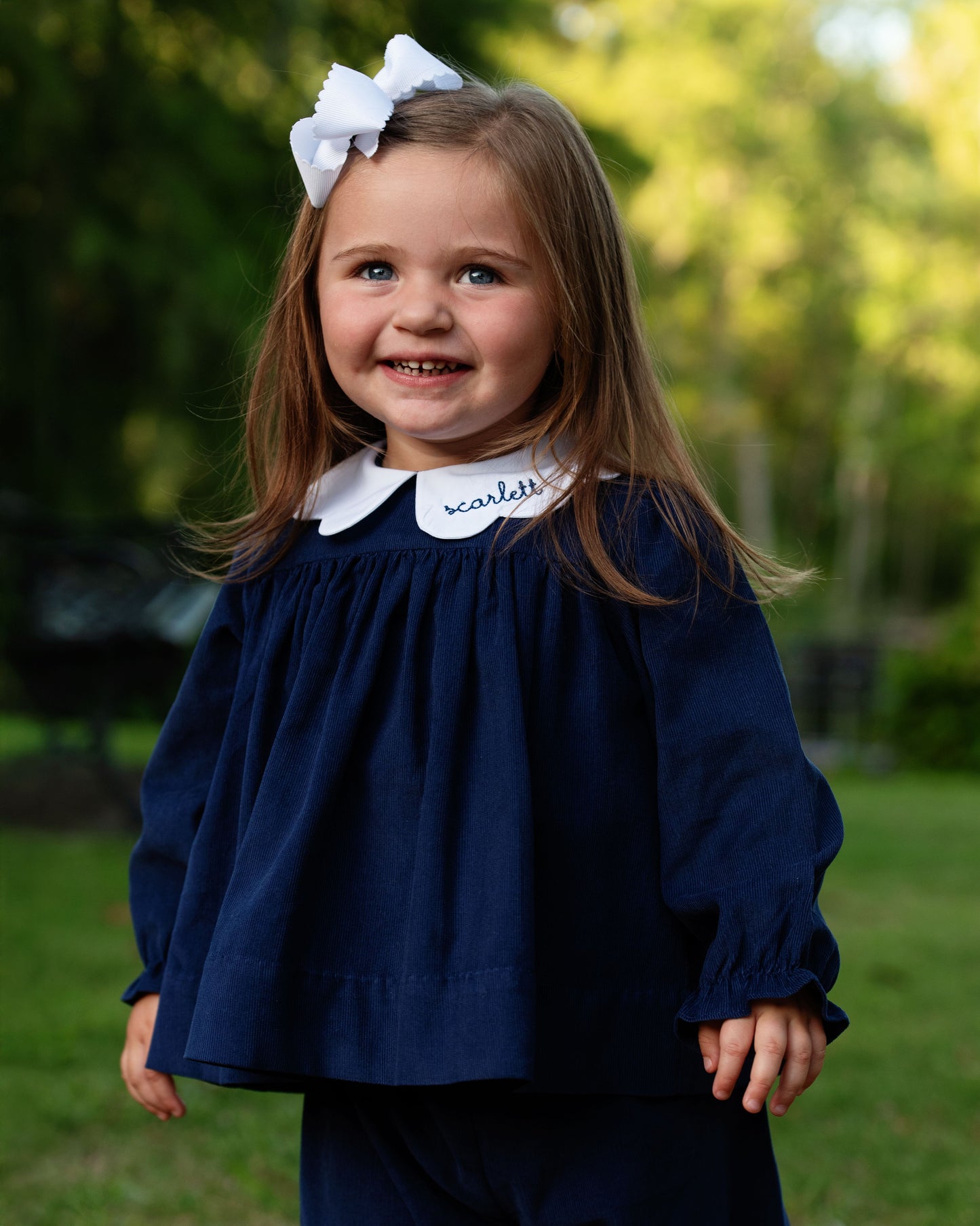 Navy Corduroy Scalloped Collar Pant Set