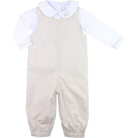 Khaki Gingham Long Romper Set