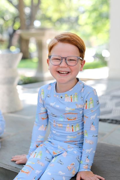 Blue Knit Nativity Scene Pajamas