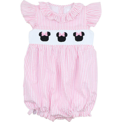 Pink Seersucker Smocked Mouse Ears Bubble