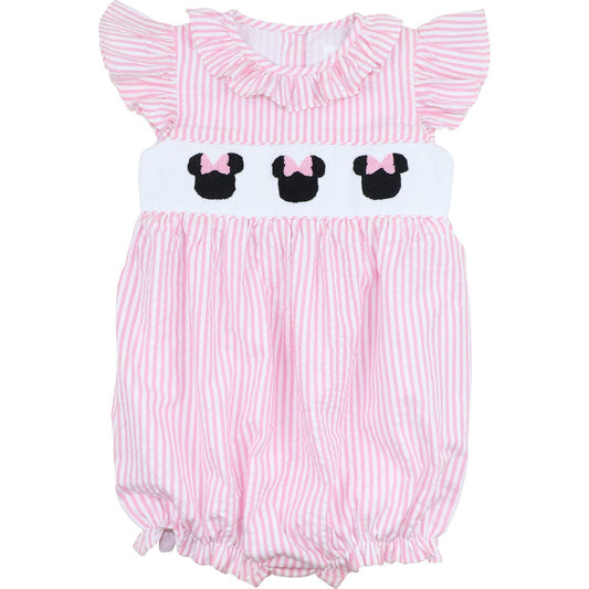 Pink Seersucker Smocked Mouse Ears Bubble