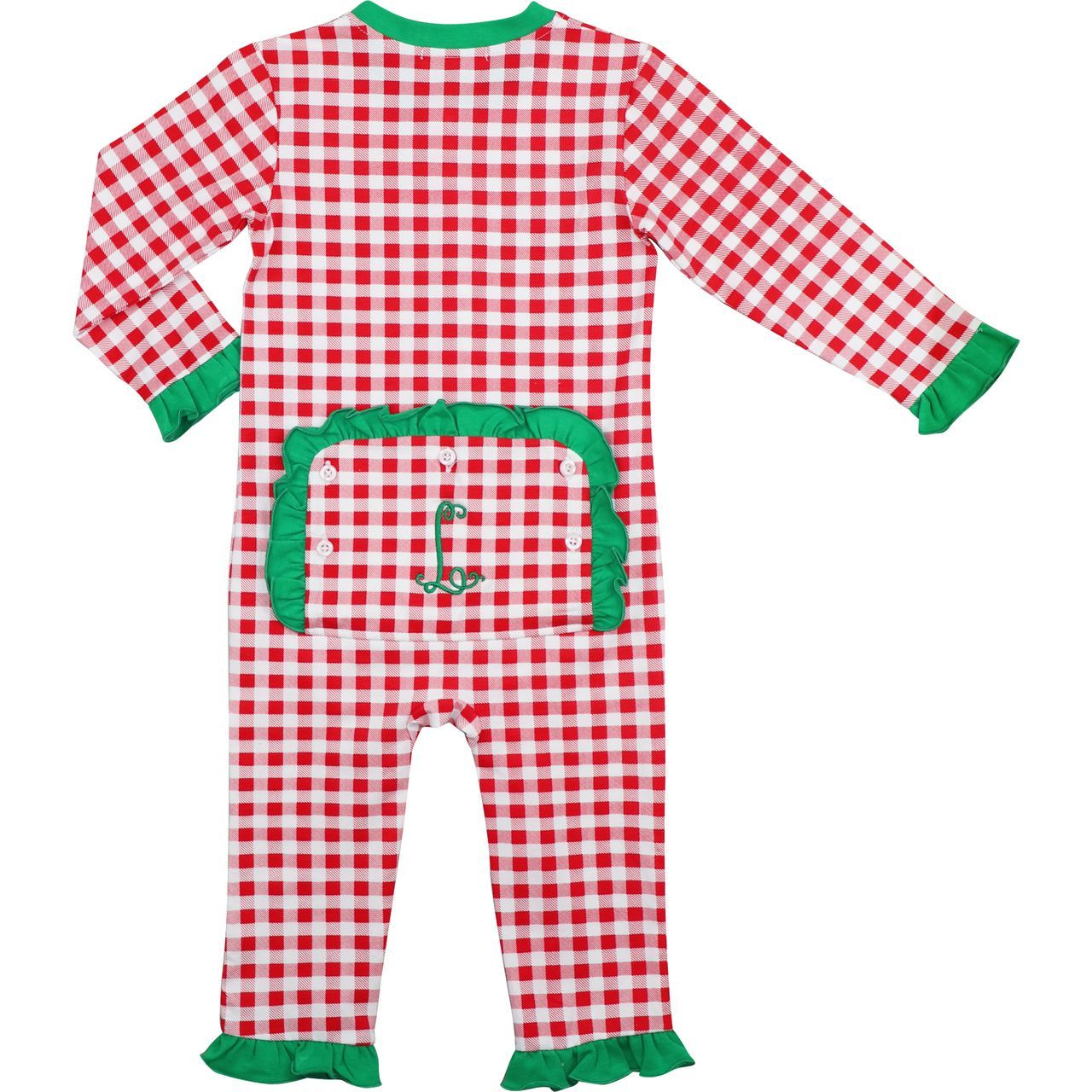 Red And Green Check Ruffle Knit Zipper Pajamas