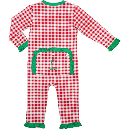Red And Green Check Ruffle Knit Zipper Pajamas