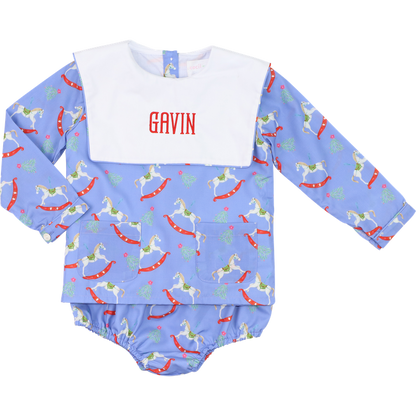 Blue Rocking Horse Print Diaper Set