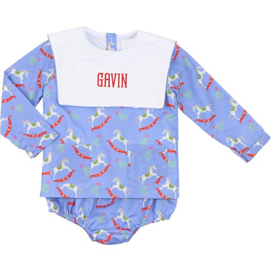 Blue Rocking Horse Print Diaper Set