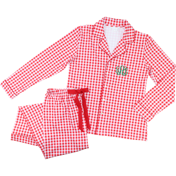 Women's Red And White Check Knit Pajamas