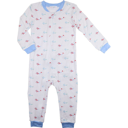 Airplane And Hearts Bamboo Knit Zipper Pajamas