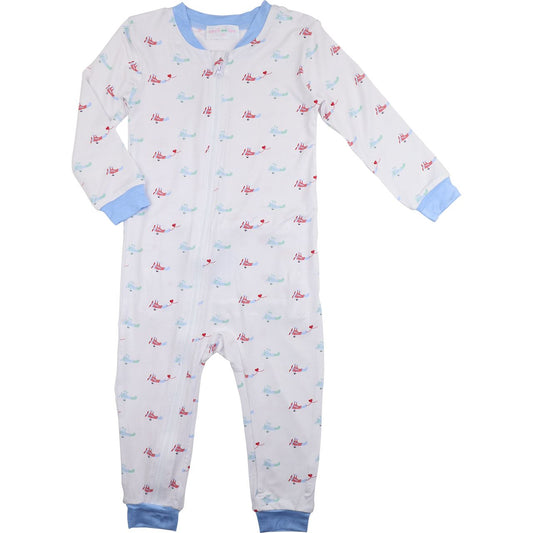 Airplane And Hearts Bamboo Knit Zipper Pajamas