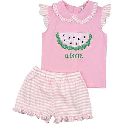 Applique Watermelon Knit Short Set
