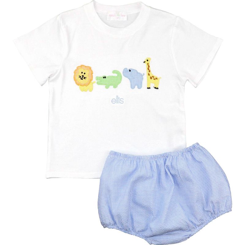 Applique Zoo Animals Diaper Set