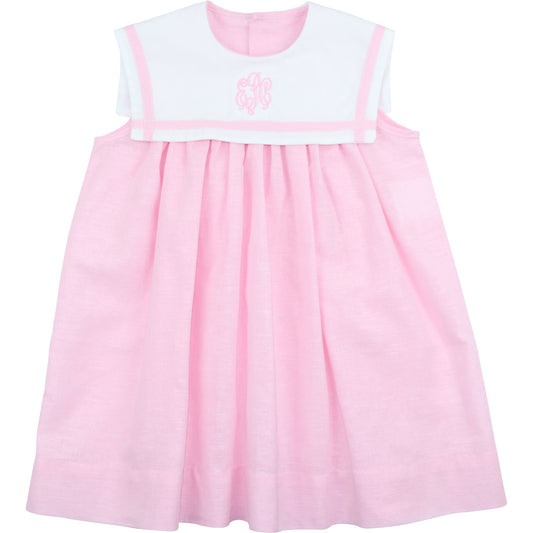 Pink And White Square Collar Dress