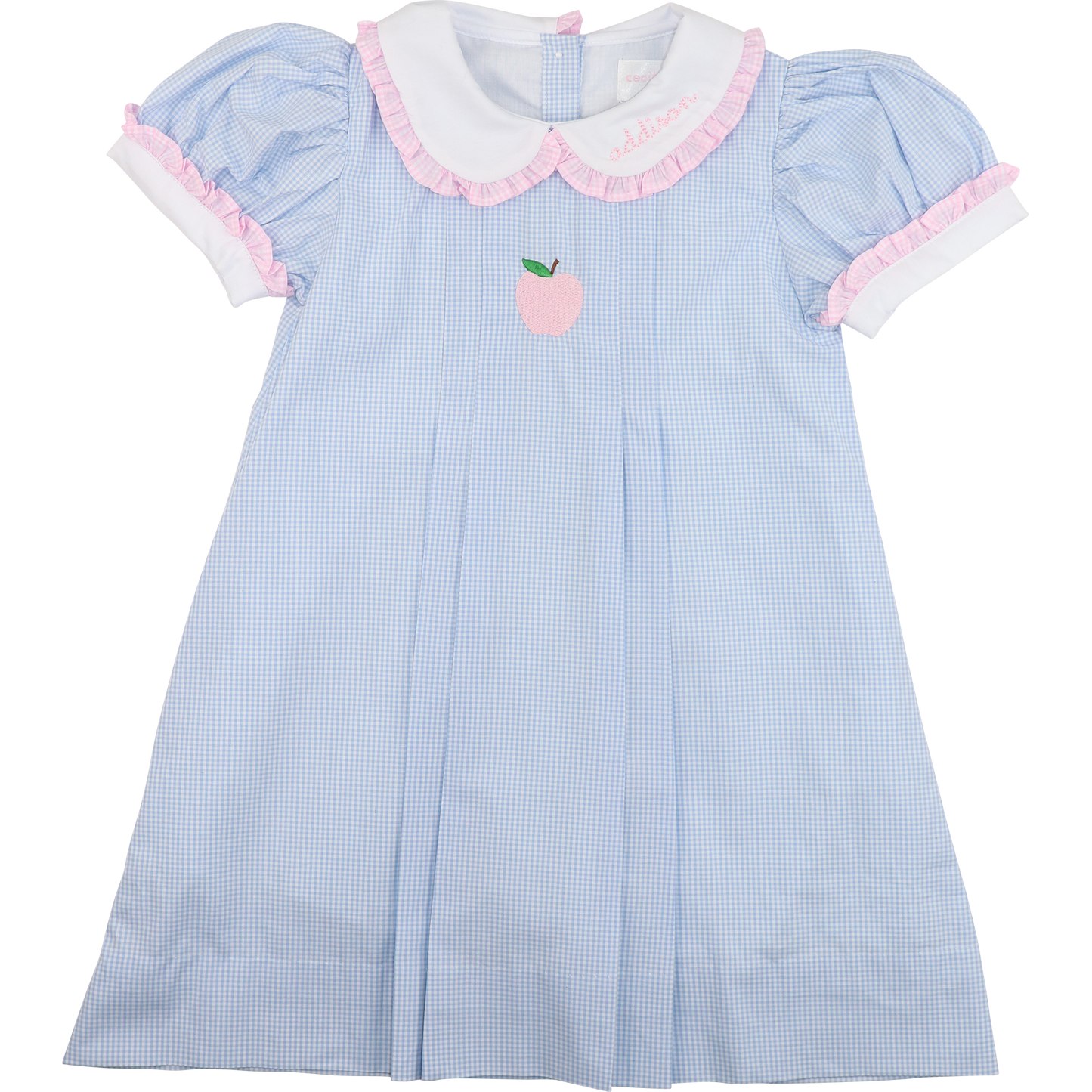 Blue And Pink Embroidered Apple Dress