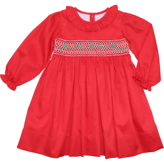 Red And Green Smocked Bow Dress