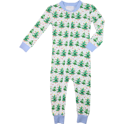Blue And Green Knit Christmas Tree Zipper Pajamas