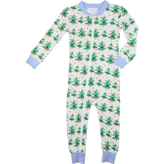 Blue And Green Knit Christmas Tree Zipper Pajamas