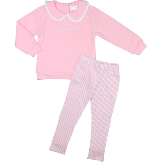 Pink Stripe Eyelet Legging Set