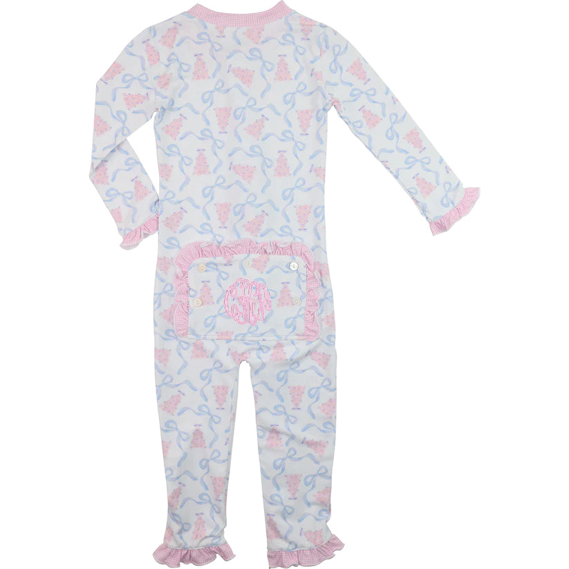 Baby onesie with pink and blue pattern on a white background
