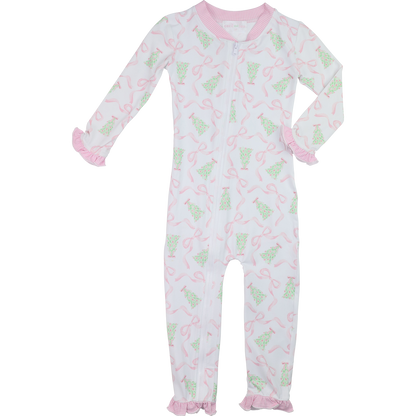 Baby onesie with pink and green pattern on a white background