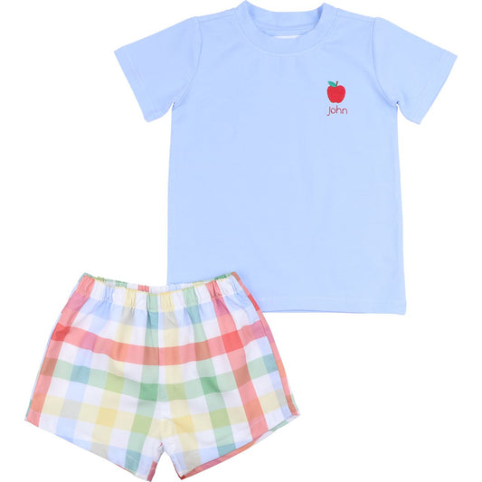 Back To School Plaid Apple Short Set