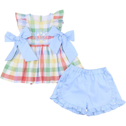 Back To School Plaid Bow Short Set