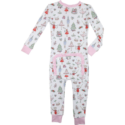 Ballerina Nutcracker Knit Holiday Print Zipper Pajamas