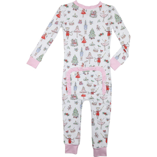 Ballerina Nutcracker Knit Holiday Print Zipper Pajamas
