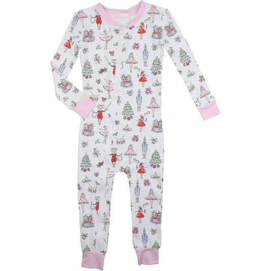 Ballerina Nutcracker Knit Holiday Print Zipper Pajamas