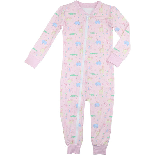 Birthday Party Animals Knit Zipper Pajamas
