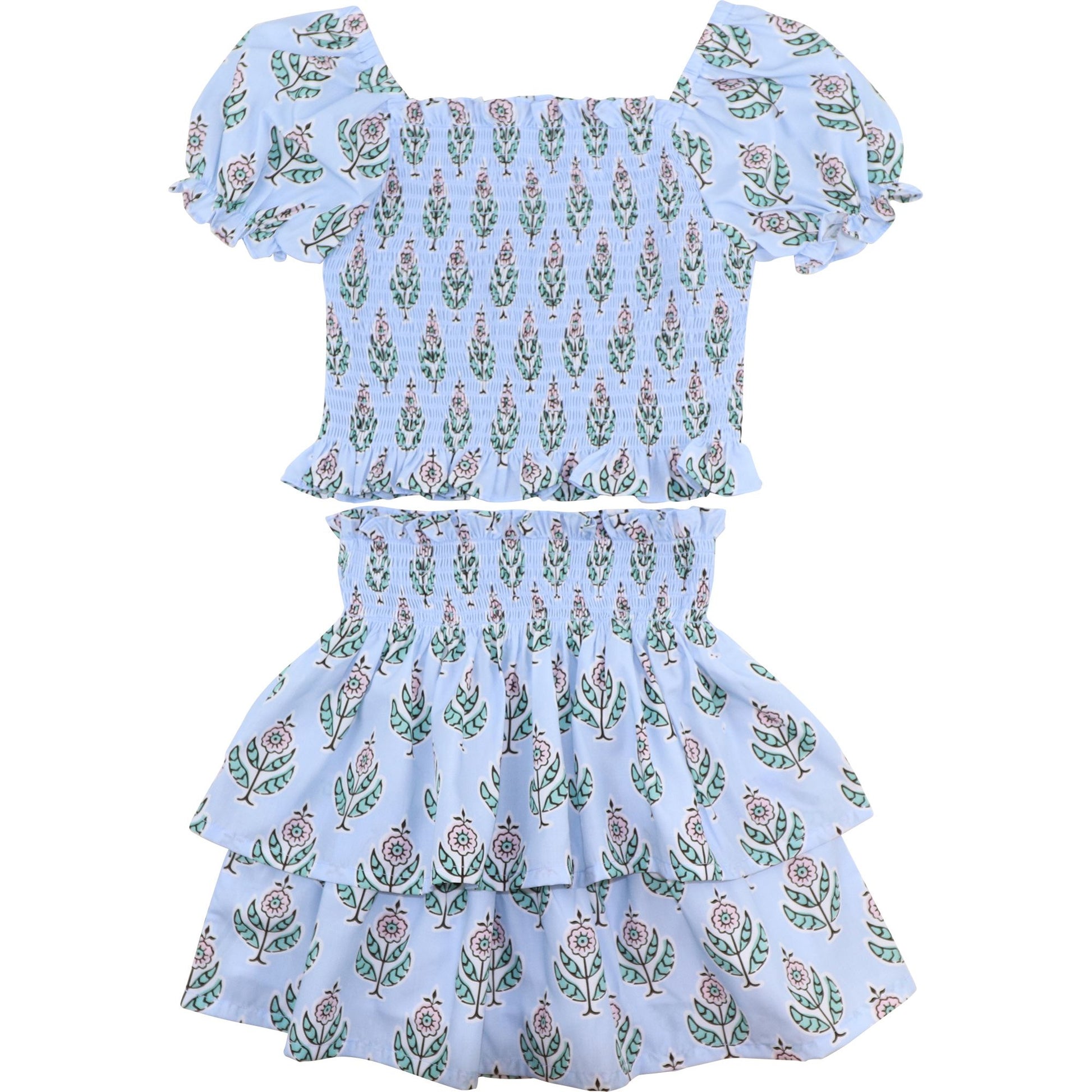 Block Print Smocked Skirt Set