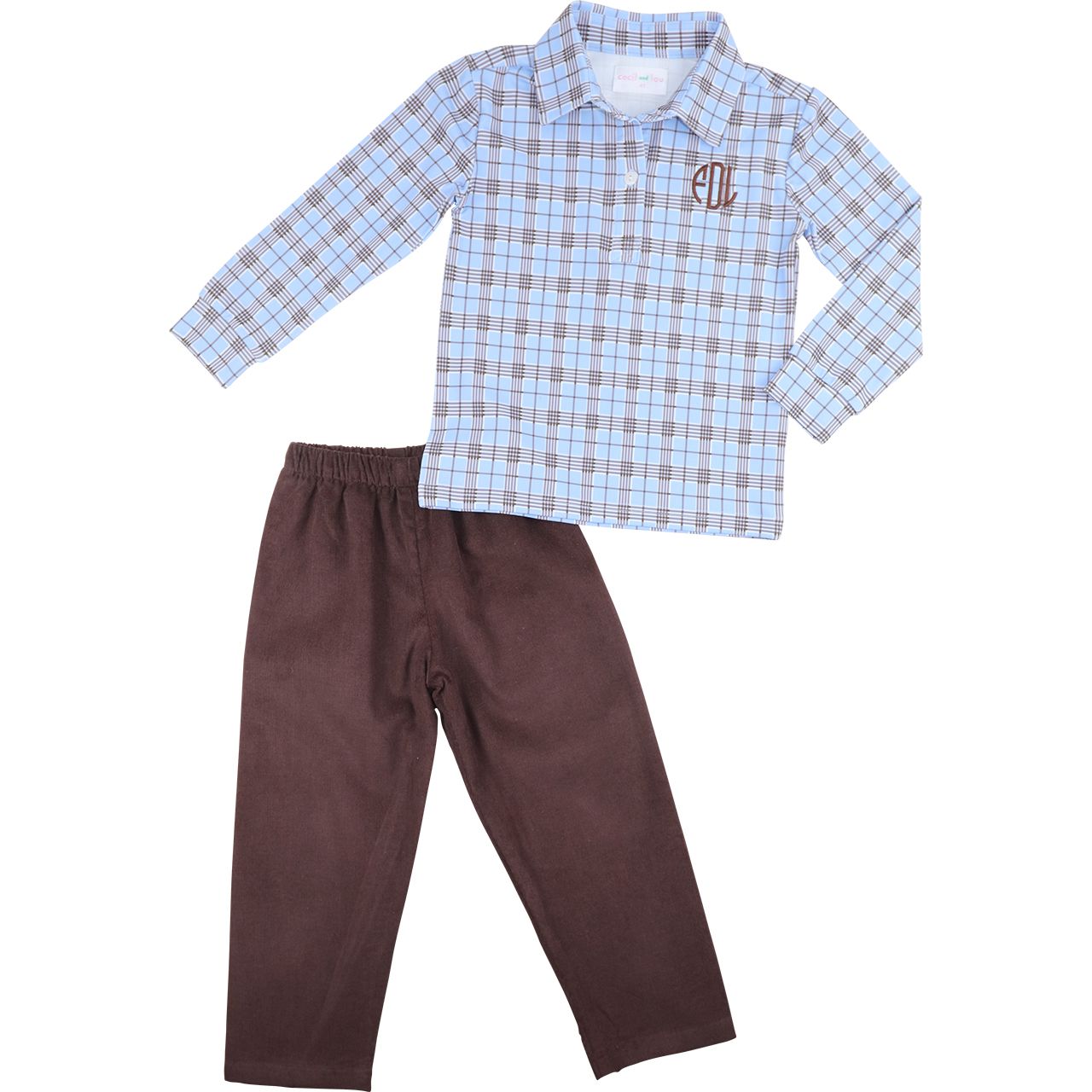 Blue And Brown Corduroy Polo Pant Set