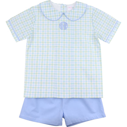 Blue And Green Check Short Set