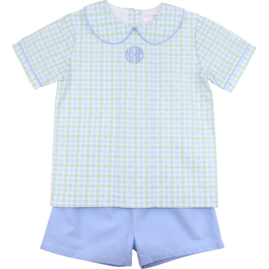 Blue And Green Check Short Set