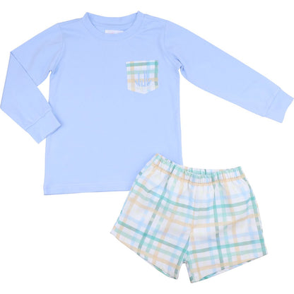 Blue And Green Pocket Short Set