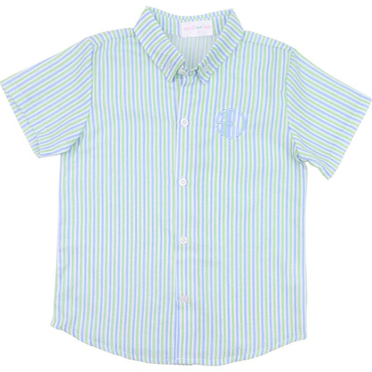 Blue And Green Seersucker Button Down Shirt