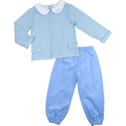 Blue And Green Windowpane Ankle Pant Set