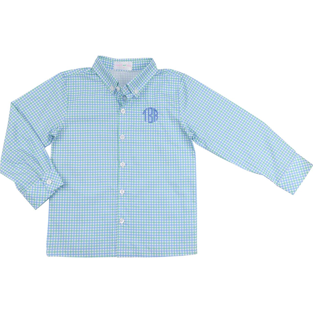 Blue And Green Windowpane Button Down Shirt