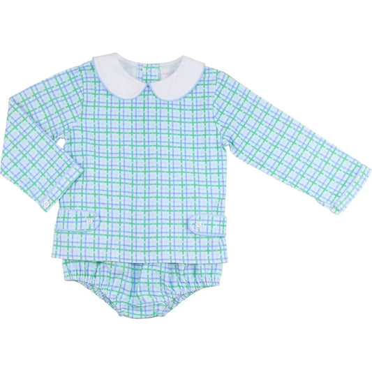 Blue And Green Windowpane Corduroy Diaper Set