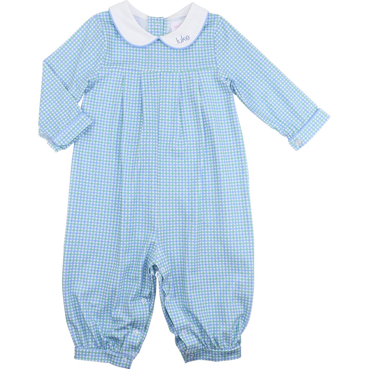 Blue And Green Windowpane Knit Long Romper