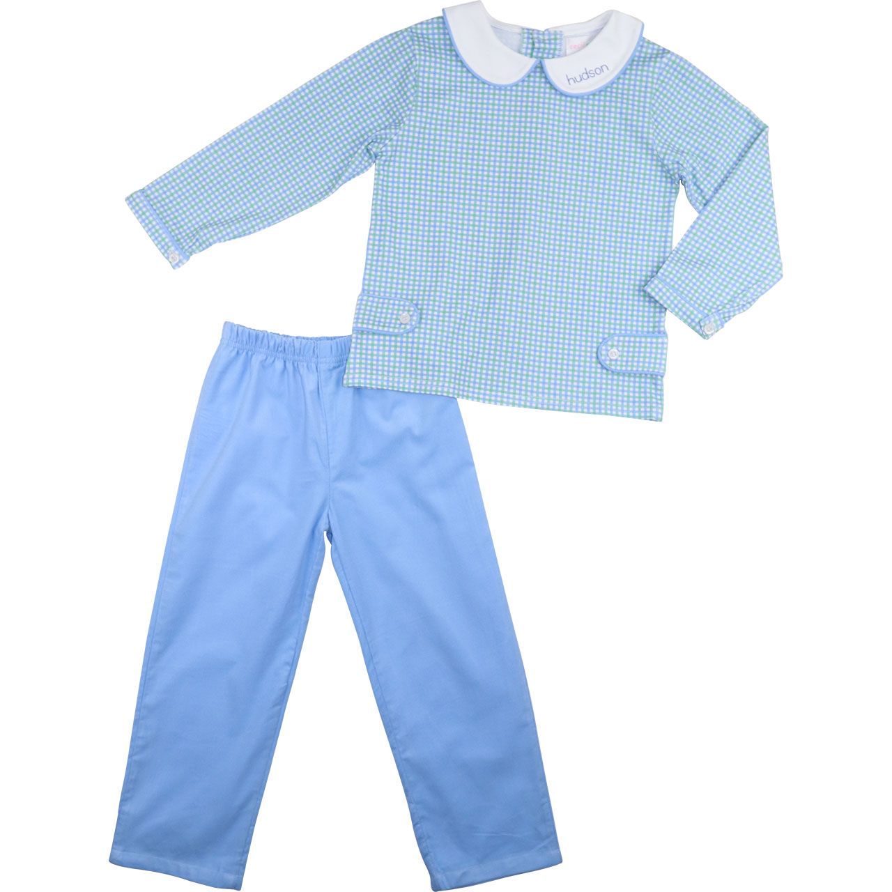 Blue And Green Windowpane Pant Set