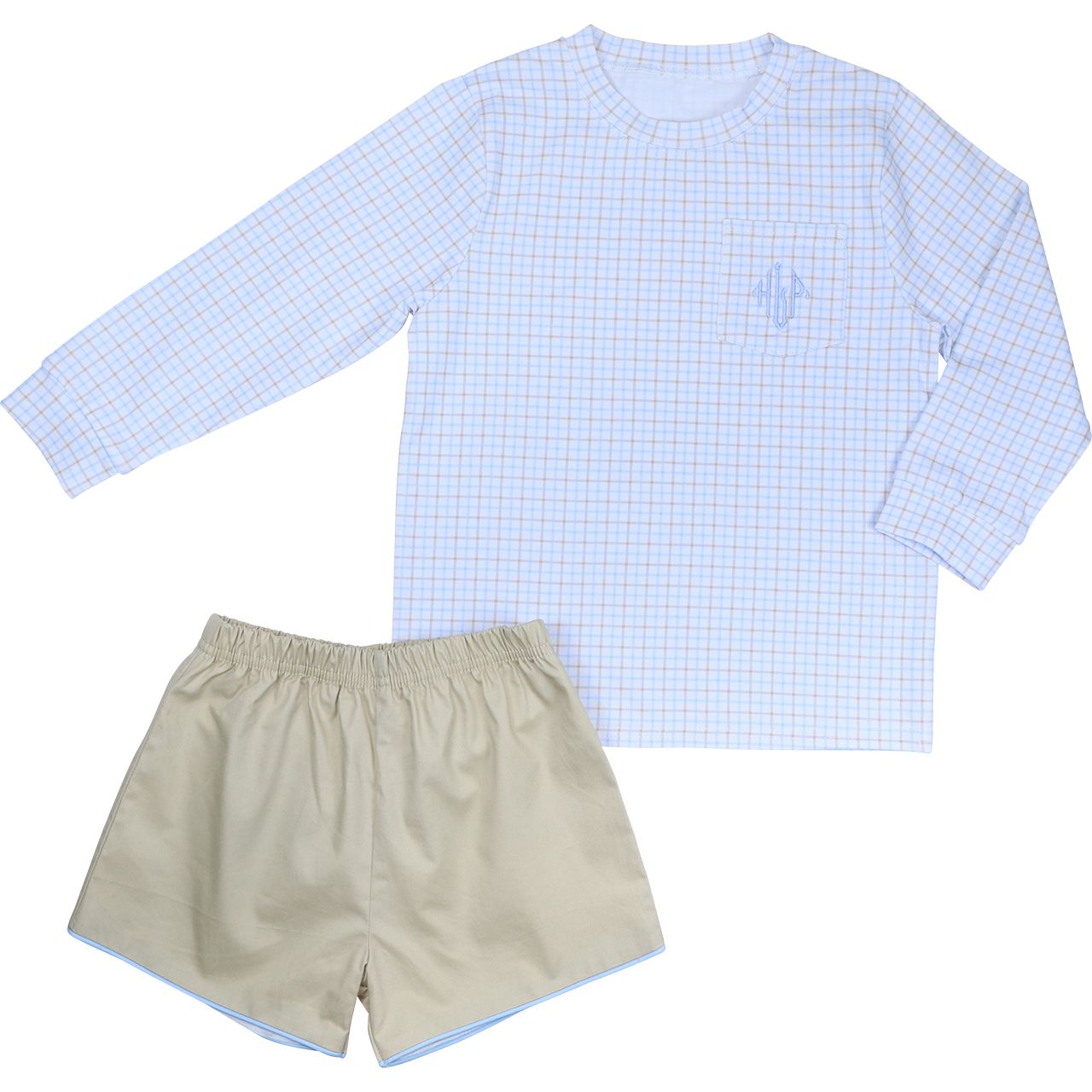 Blue And Khaki Knit Short Set