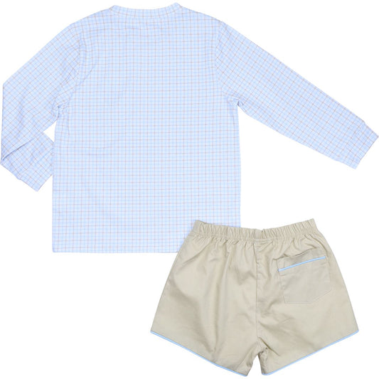 Blue And Khaki Knit Short Set