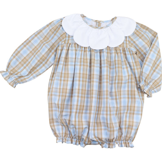 Blue And Khaki Plaid Petal Collar Bubble