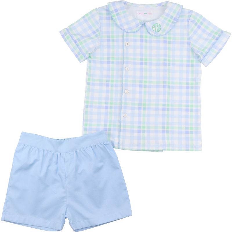 Blue And Mint Plaid Short Set