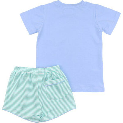 Blue And Mint Stripe Knit Short Set